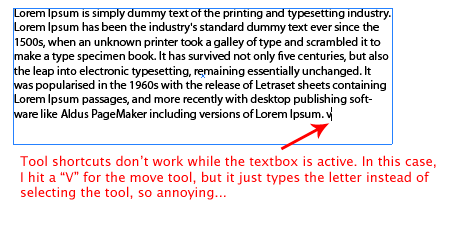 Illustrator 101: Escape Text Boxes without the Mouse V inside the text box